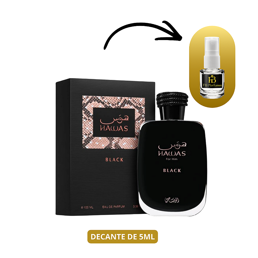 (Decant 5ml) Hawas Black EUA Masculino – Rasasi